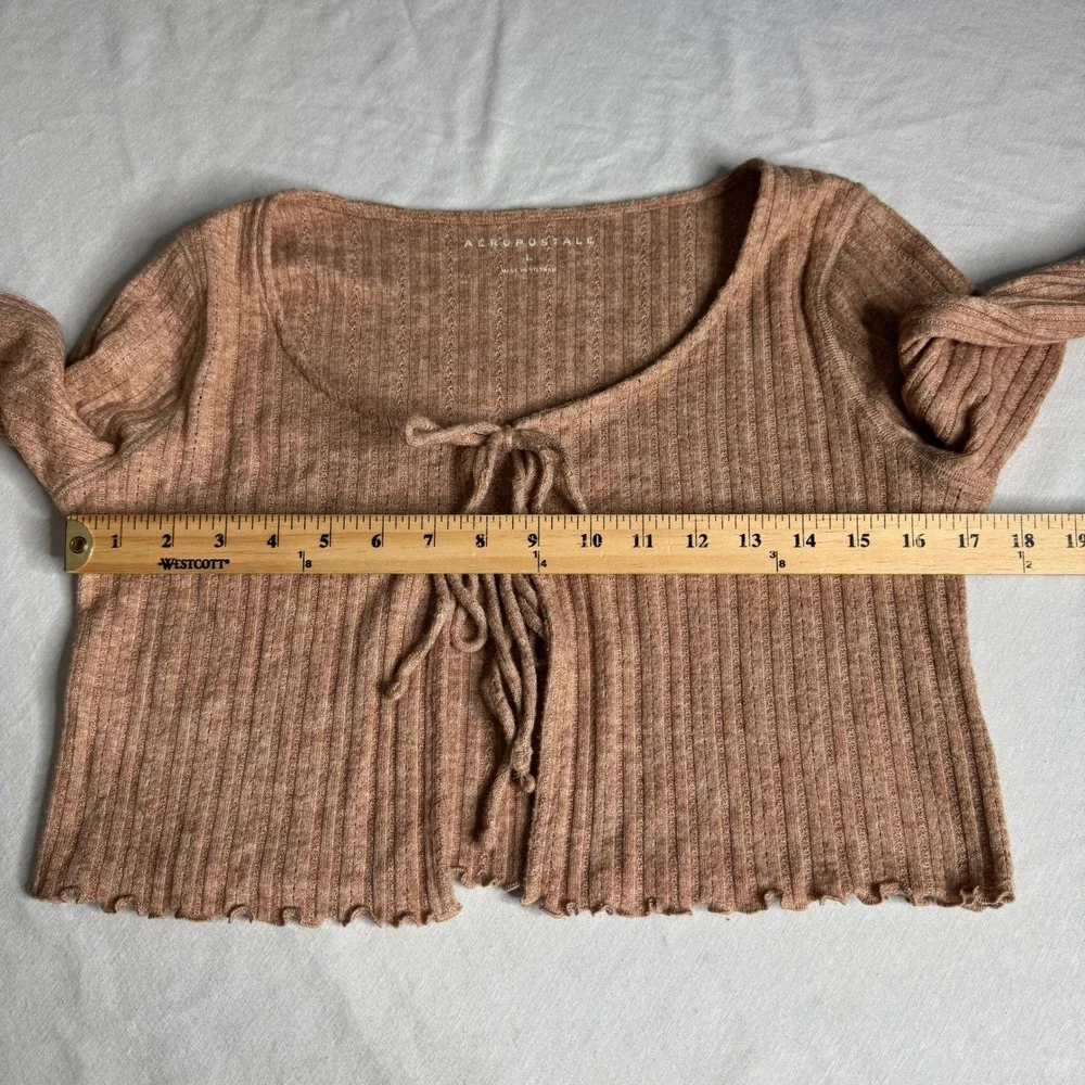 Aeropostale Long Sleeve Ribbed Double Cropped Cardigan Tan Peach Womens Large‎